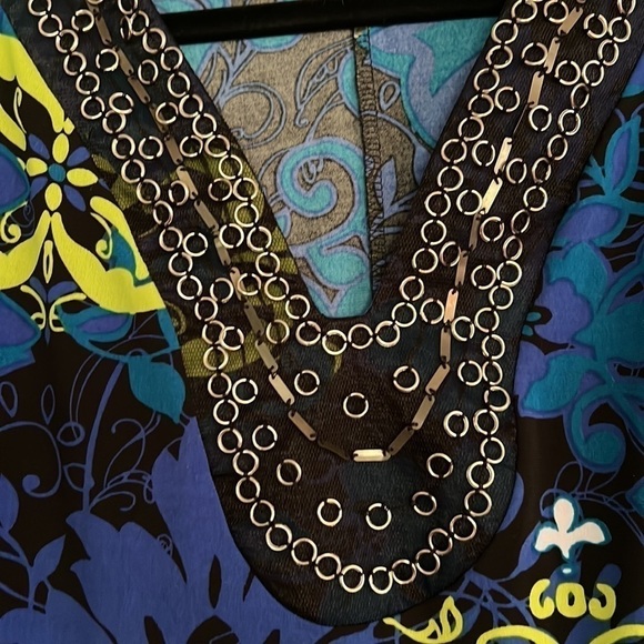 CATO Royal/Navy/Lime/White Floral Medallion Pattern Sleeveless Dress, Small, GUC - Picture 4 of 7